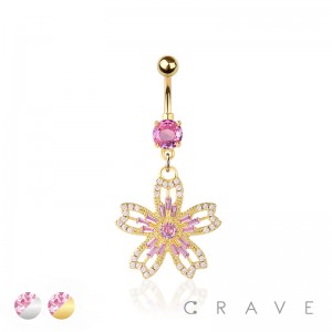 316L SURGICAL STEEL MULTI CZ PEARL FLOWER DANGLE BELLY BUTTON NAVEL RING 